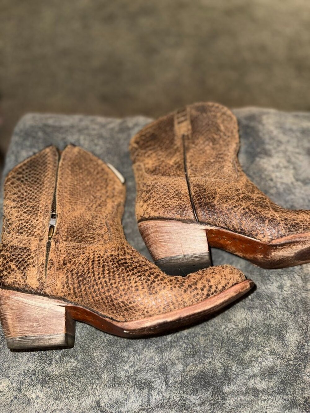 Ariat Women's Brown Snake-Embossed Leather Western Ankle Boots Size 9B